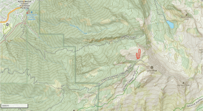 <b>Figure 5:</b> Topographic maps that show the approximate location of the avalanche in red. (<a href=javascript:void(0); onClick=win=window.open('https://classic.avalanche.state.co.us/caic/media/full/acc_878_52660.png','caic_media','resizable=1,height=820,width=840,scrollbars=yes');win.focus();return false;>see full sized image</a>)